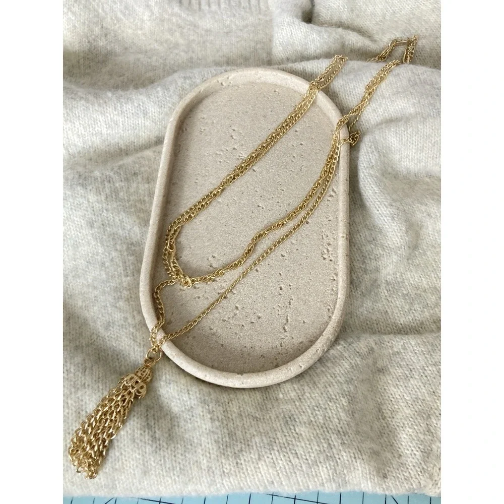 Vintage Hong Kong Gold Tone Multi‎ Chain Tassel Necklace Long Pendant Double